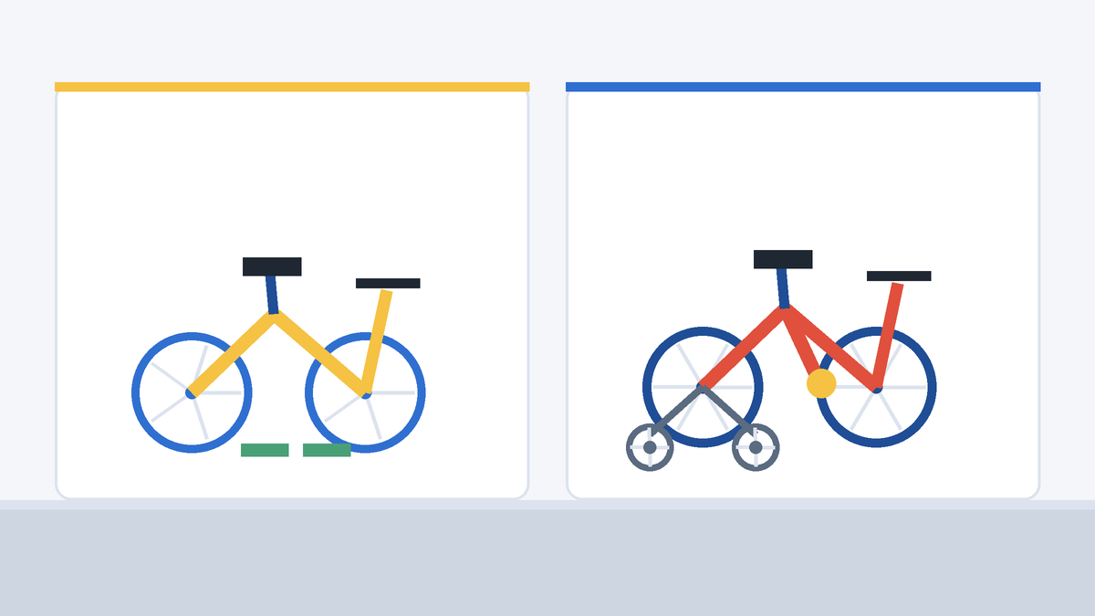 A balance bike and a small bike with training wheels shown side by side