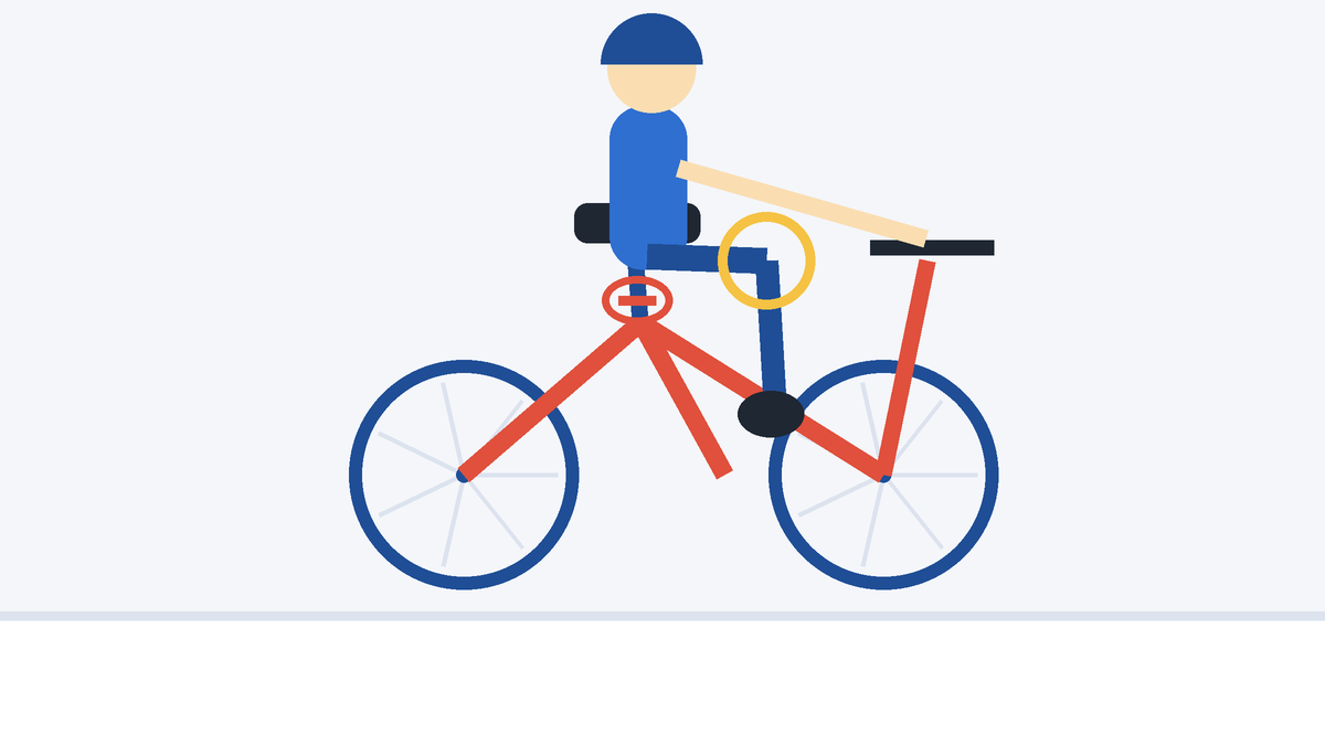 Side view of a child on a bike with knees rising too high and the seatpost at its limit
